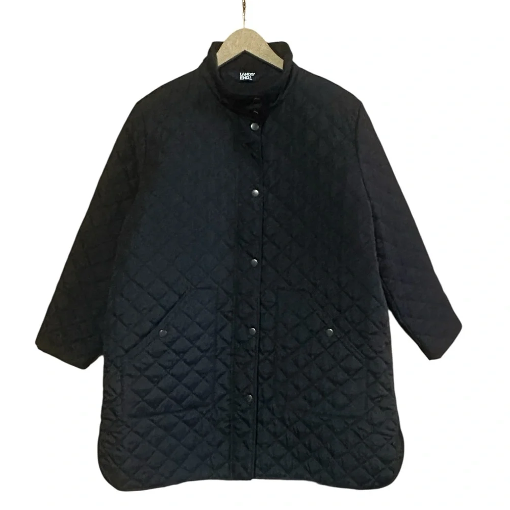 Lands' End Black Quilted Barn Chore Jacket Womens Size XL